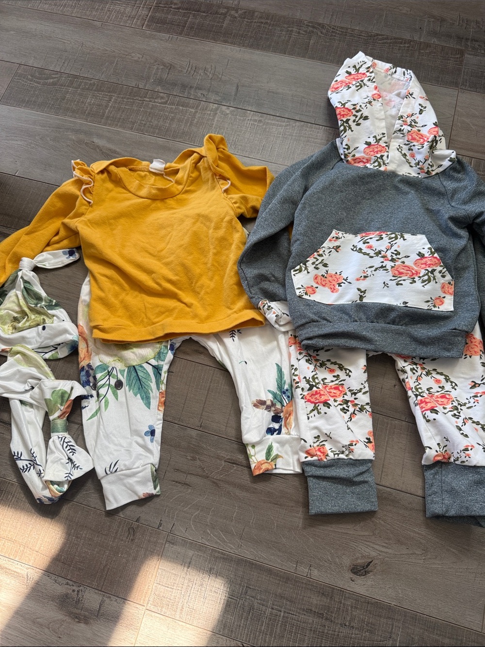 Toddler Floral Hooded Set + Mustard Ruffle Top
